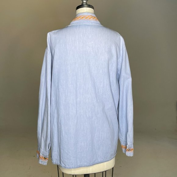 Vintage 70s La Fiesta Boho Hippie Embroidered Birds & Flowers Collared Shirt - Picture 12 of 14